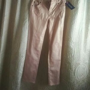 Girls super skinny pink metallic jeans